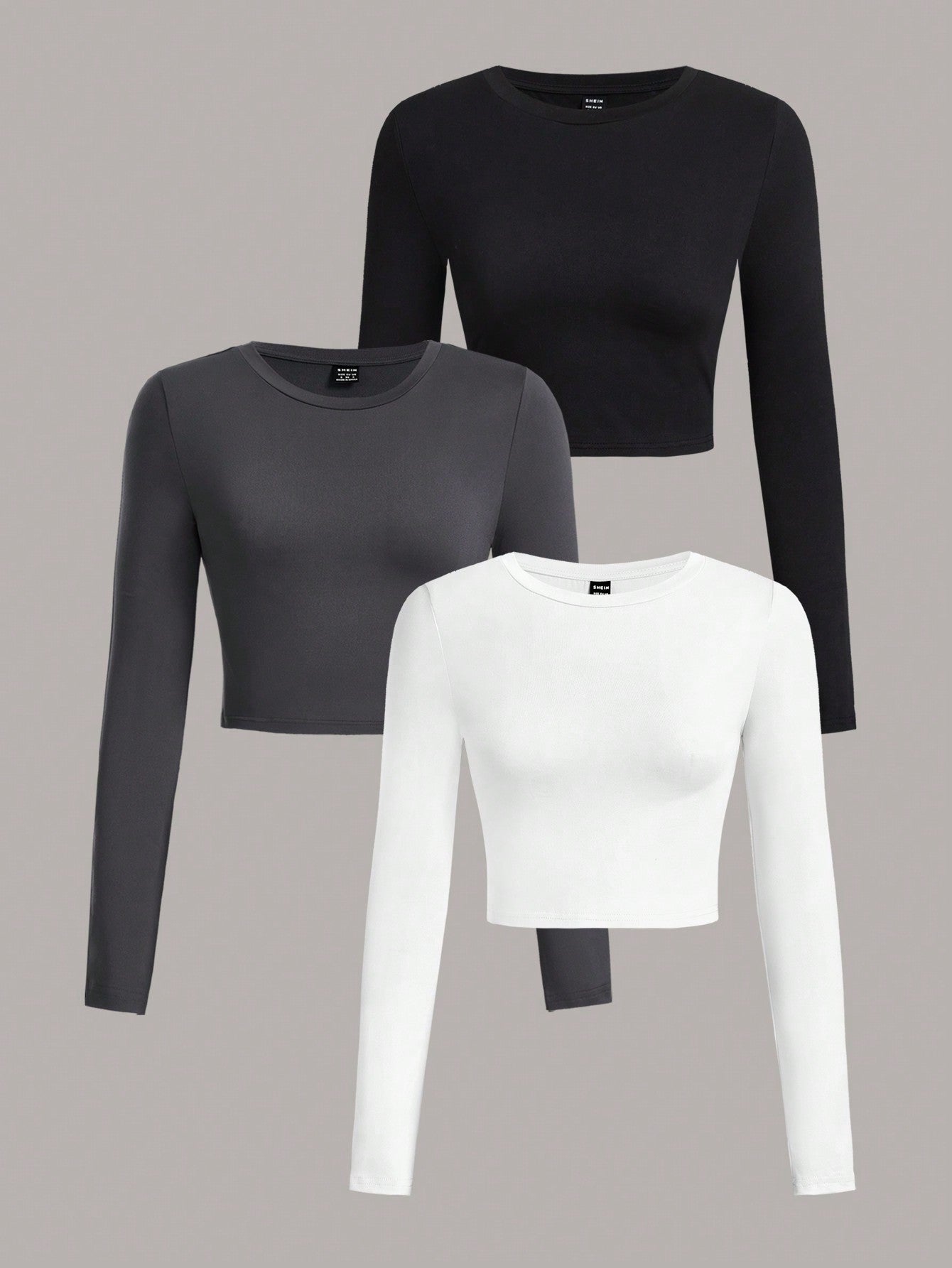 SHEIN Ezwear Multi-Pack Women Versatile Casual Simple Long Sleeve T-Shirt Valentine Day Autumn and Winter